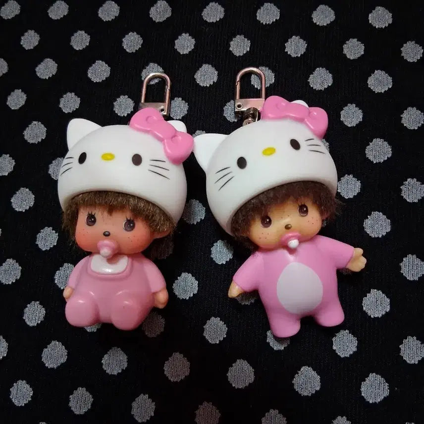 [BUNJANG] Hello Kitty Monchhichi Figure Keychain Bundle Set / 일괄:) 헬로키티 키티탈 몬치치 인형 피규어 키링