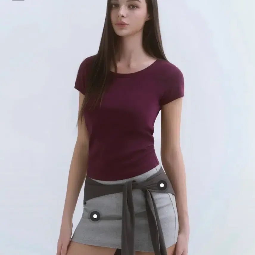 [BUNJANG] Musinsa Standard Women's Slim Scoop Neck Cap Sleeve T-shirt [Plum] / 무신사 스탠다드 우먼즈 슬림 스쿱 넥 캡 슬리브 티셔츠 [플럼]