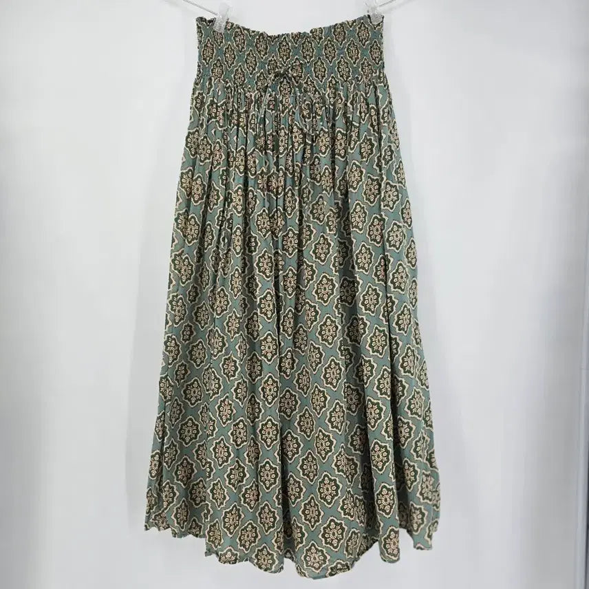 [BUNJANG] ZARA Cotton Pattern Long Skirt Green / 자라 코튼 패턴 롱 스커트 그린 [E31069]