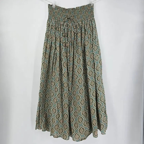 [BUNJANG] ZARA Cotton Pattern Long Skirt Green / 자라 코튼 패턴 롱 스커트 그린 [E31069]
