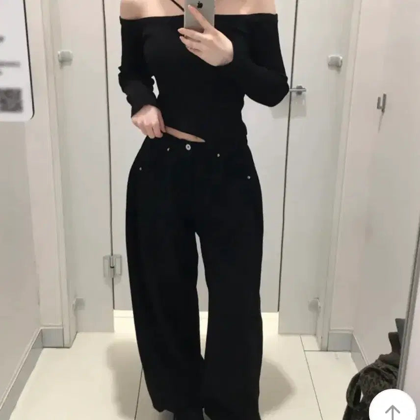 [BUNJANG] Off-Shoulder Long-Sleeve Knit - Black / 오프숄더 스트랩 긴팔 니트 블랙
