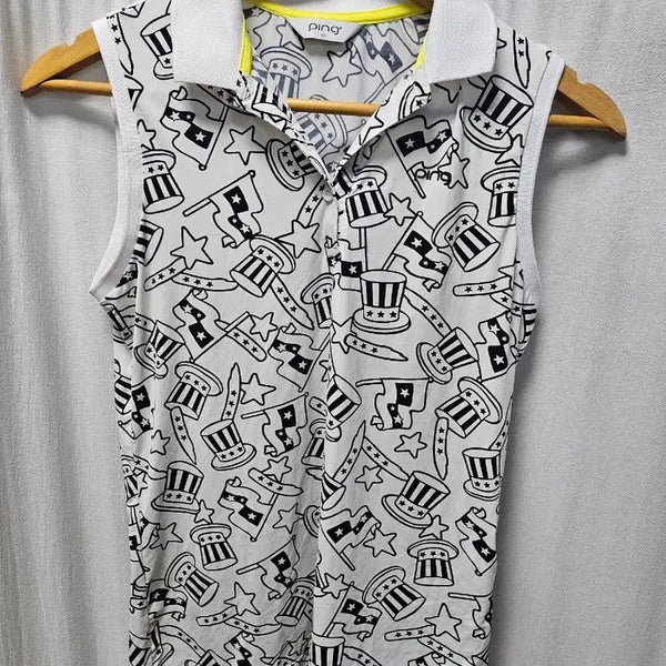 [BUNJANG] Ping Women's Sleeveless Polo Shirt Pattern Size 90 / 핑 우먼!골프웨어 민소매 폴로셔츠 패턴 90