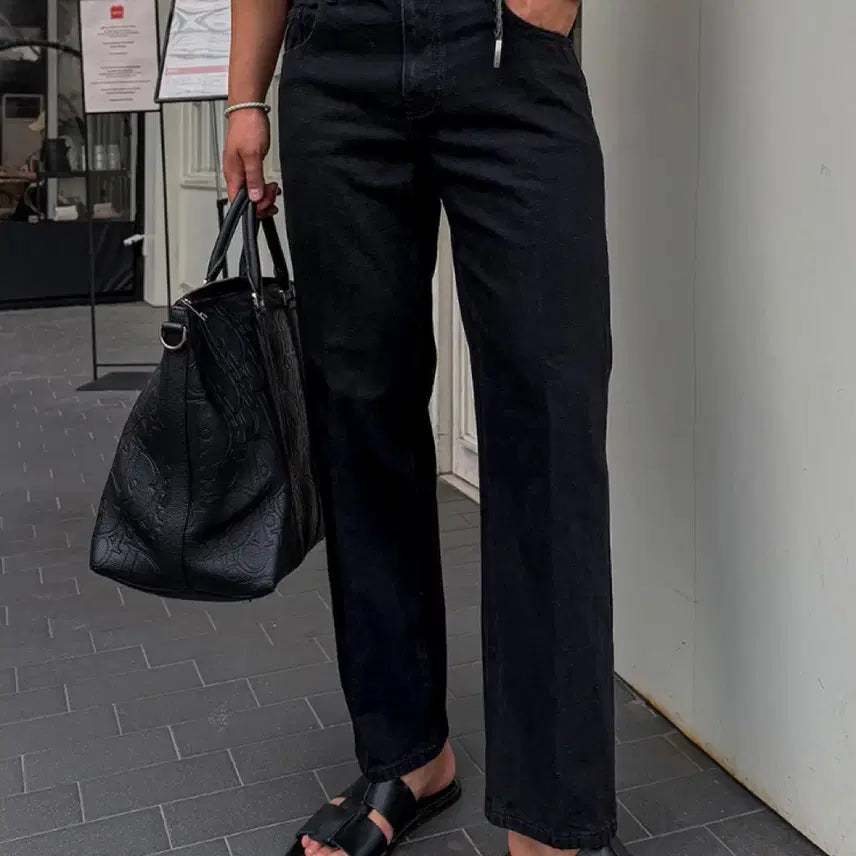 [BUNJANG] Black Semi-Wide Denim Pants / 블랙 뒷밴딩 세미와이드 데님 팬츠 청바지 새제품