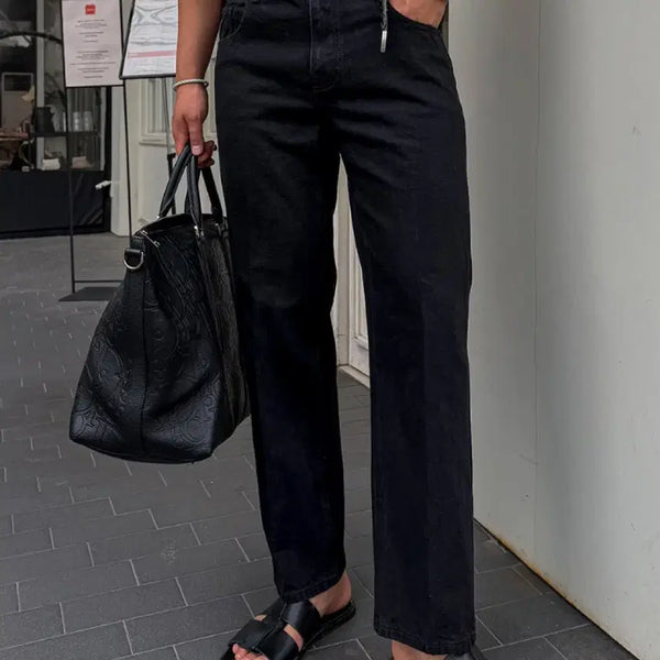 [BUNJANG] Black Semi-Wide Denim Pants / 블랙 뒷밴딩 세미와이드 데님 팬츠 청바지 새제품