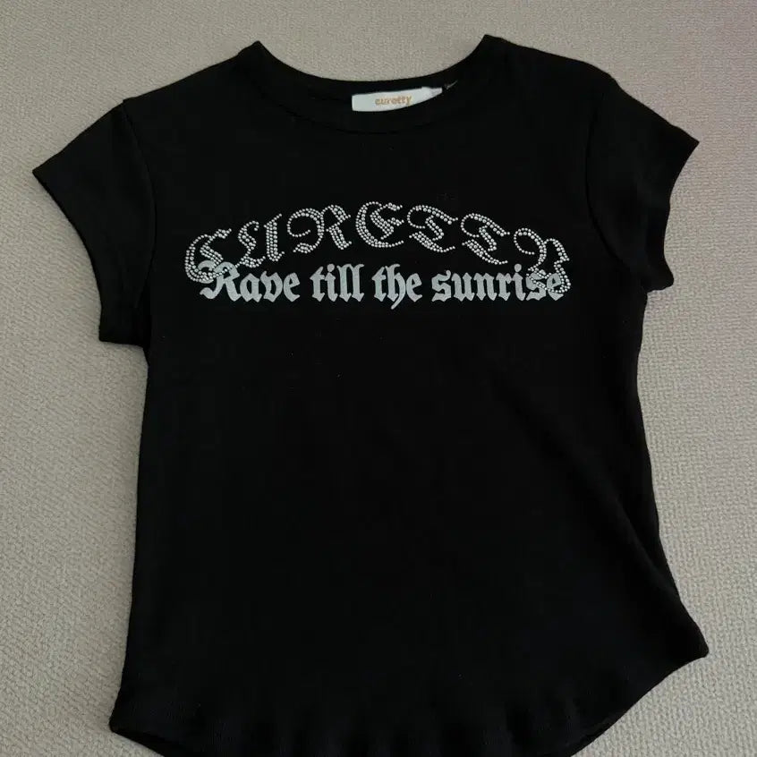 [BUNJANG] Curity Black C 90s Line Rhinestone T-Shirt / 큐리티 블랙 C 90S LINE RHINESTONE T-SHIRT