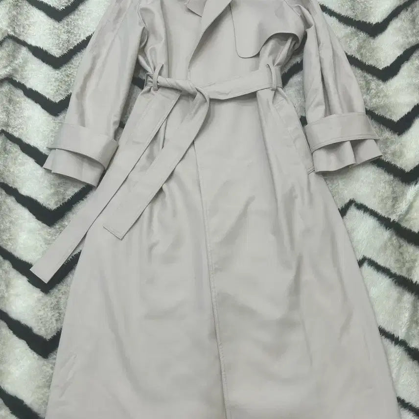 [BUNJANG] Kinder Salmon Semi-Oversized Belted Long Trench Coat - Light Pink / [1]킨더살몬 세미오버핏 벨트 롱 트렌치/옅은핑크