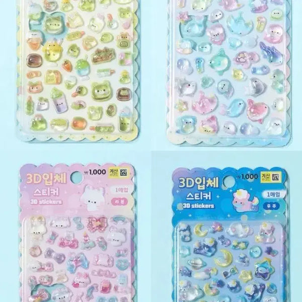 [BUNJANG] Daiso 3D Sticker Set - Matcha, Space, Ocean, Ribbon (4 Types) / 새상품) 다이소 3D 입체 스티커 세트 말차, 우주, 바다, 리본 4종