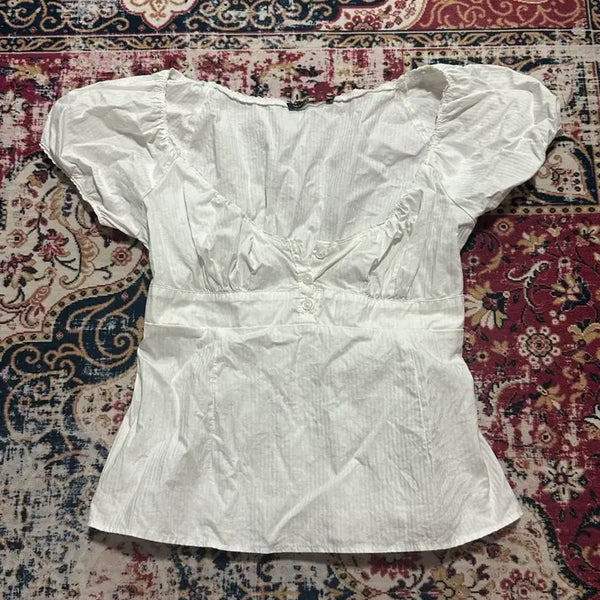 [BUNJANG] Brandy Melville White Frill Puff Sleeve Blouse / 브랜디멜빌 블라우스