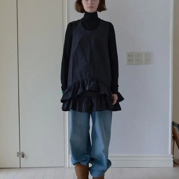 [BUNJANG] No Contents Two Layer Shirring Dress Black / 노컨텐츠 투 레이어 셔링 드레스 블랙