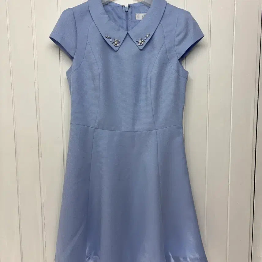 [BUNJANG] Blue Peter Pan Collar Beaded Dress / 린 카라 비즈 원피스 44   다