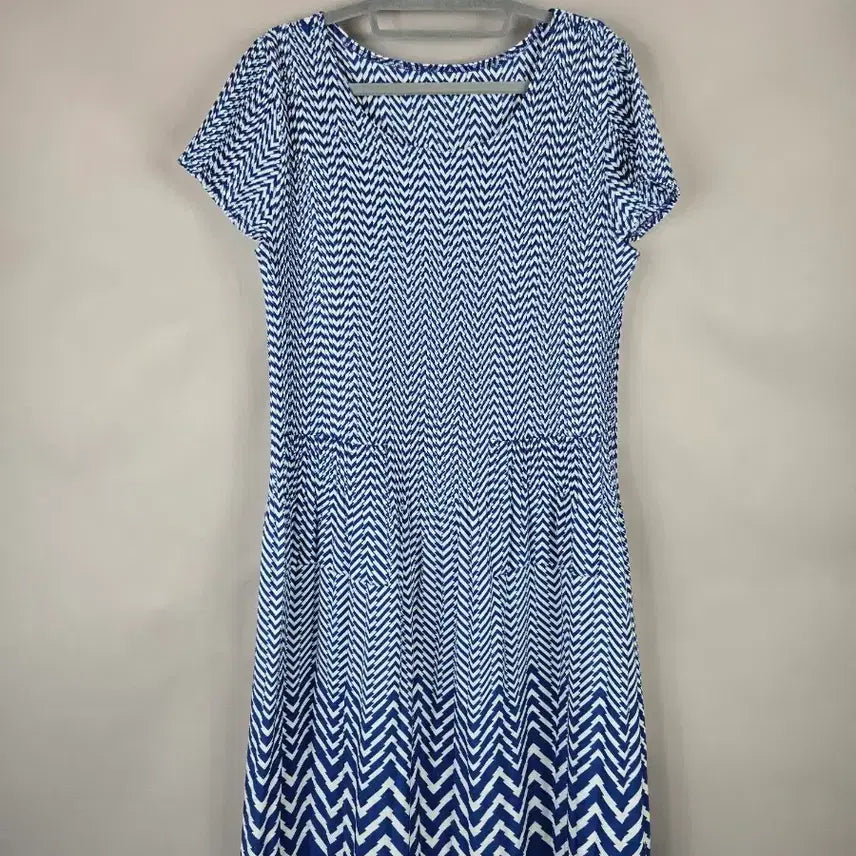 [BUNJANG] Pleats Story Women's Round Neck Short Sleeve Pleats Long Dress - Blue / [무료배송]플리츠스토리 F 여성 라운드넥 반팔 플리츠 롱 원피스 블루