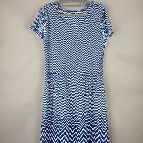 [BUNJANG] Pleats Story Women's Round Neck Short Sleeve Pleats Long Dress - Blue / [무료배송]플리츠스토리 F 여성 라운드넥 반팔 플리츠 롱 원피스 블루