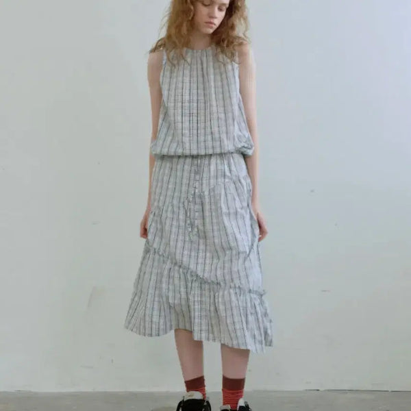 [BUNJANG] Envy Bluez String Sleeveless Top & Shirring Band Skirt Set / 엔조블루스 셋업 스트링 슬리브리스 탑 & 셔링 밴드 스커트