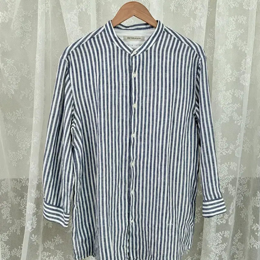 [BUNJANG] Epigram Linen 100 Stripe Shirt Blue / XL) 에피그램 린넨 100 스트라이프 셔츠 블루