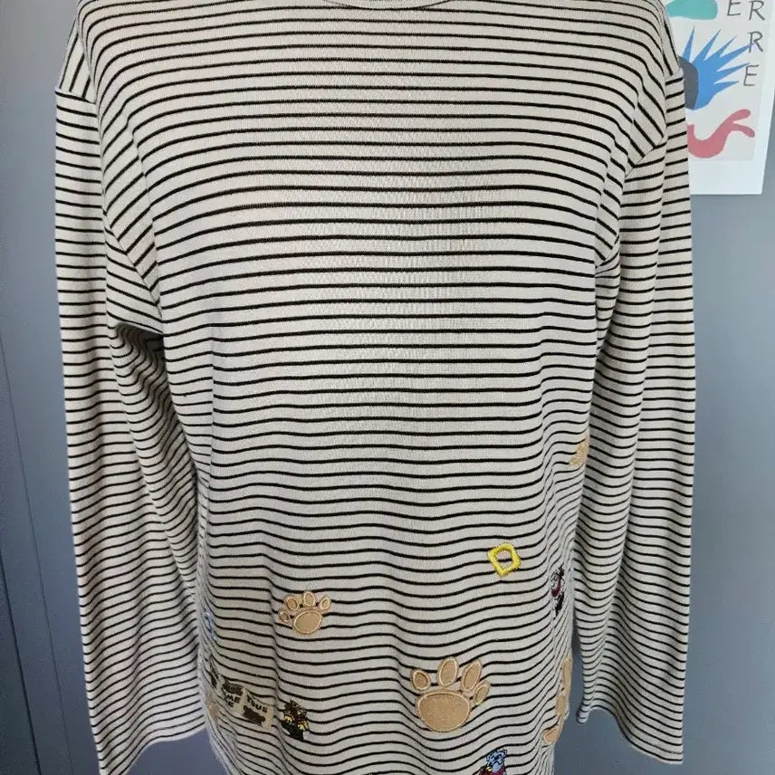 [BUNJANG] Patch Stripe Long Sleeve T-Shirt / 패치 스트라이프 긴팔 티셔츠