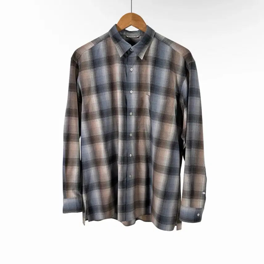 [BUNJANG] Auralee 20AW Men's Super Light Wool Check Shirt Jacket Beige / [3사이즈] 오라리 20AW 남성 슈퍼 라이트 울 체크 셔츠 자켓 베이지