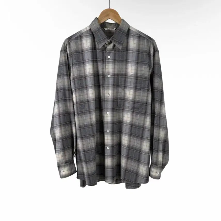 [BUNJANG] Auralee 22AW Men's Super Light Wool Check Shirt Jacket Grey / [4사이즈] 오라리 22AW 남성 슈퍼 라이트 울 체크 셔츠 자켓 그레이