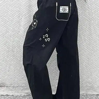 [BUNJANG] Ronron Drawing Street Punk Embroidered Parachute Pants / 론론 드로잉 스트릿 펑크 키치 자수 파라슈트 팬츠 F C12563