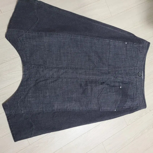 [BUNJANG] DEMOO Unique Long Denim Skirt - Two-Tone Black (Size L) / 데무 독특한 롱 스커트  데님 L