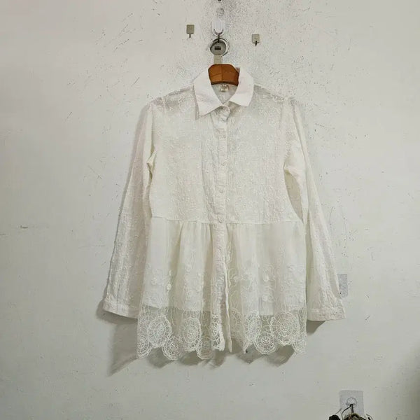 [BUNJANG] Punch White Lace Shirt / 펀칭화이트 레이스 셔츠