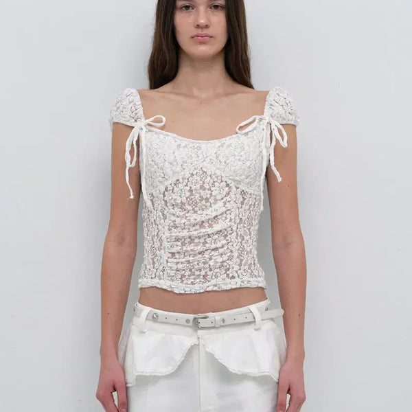 [BUNJANG] Seric Lace Shirring Top Ivory / 세릭 레이스 셔링 탑 아이보리