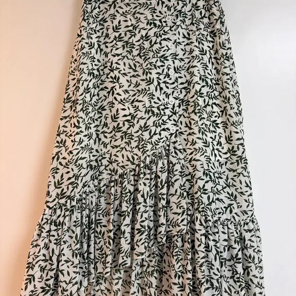 [BUNJANG] Leaf Chiffon Ruffle Asymmetrical Long Skirt / 리프 쉬폰 프릴 언발 롱 스커트