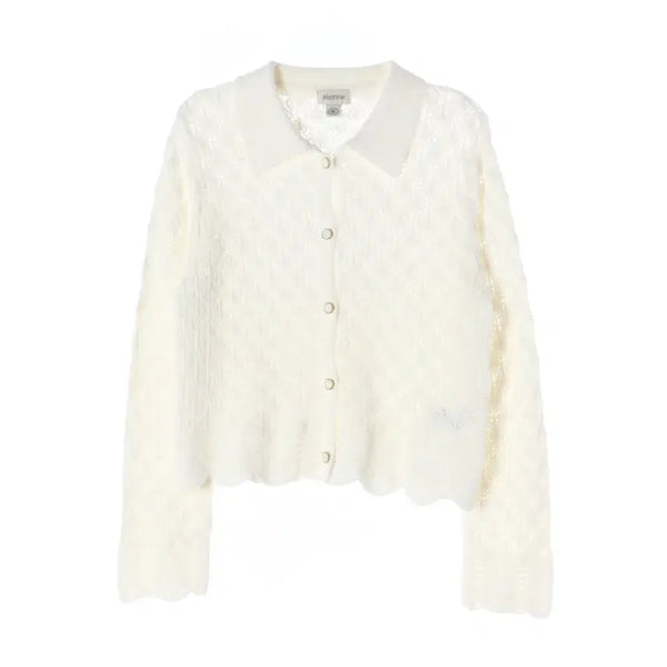 [BUNJANG] Sienne 24SS Chloe Open Knit Cardigan Ecru / 시엔느 24SS Chloe 끌로에 오픈 니트 카라 가디건 에크루