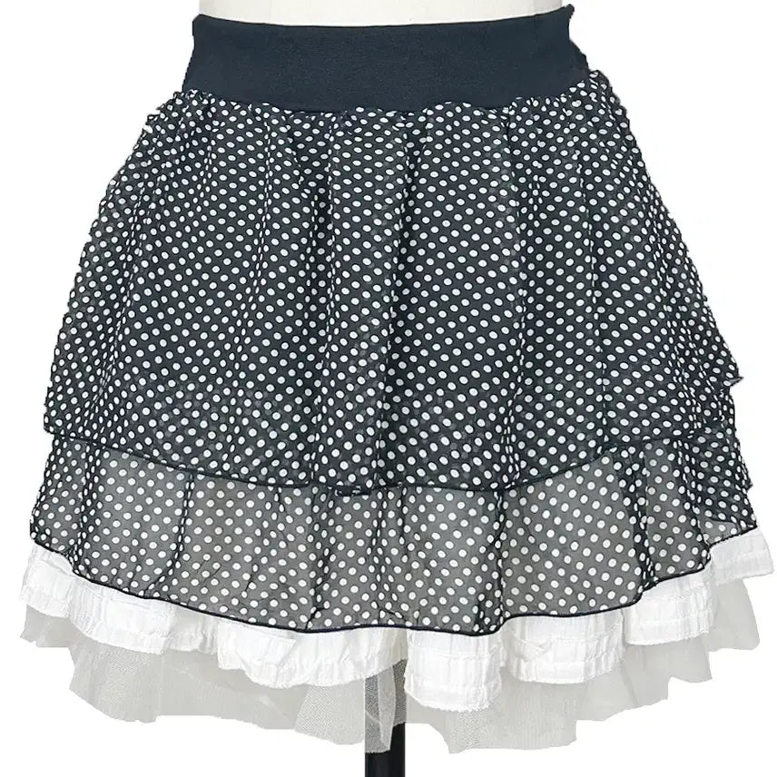 [BUNJANG] Japanese Vintage Polka Dot Chiffon Mini Skirt Black / 일본빈티지 도트땡땡이 2중쉬폰 미니스커트치마블랙 모리걸갸루y2k히피에스닉