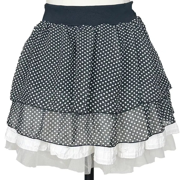[BUNJANG] Japanese Vintage Polka Dot Chiffon Mini Skirt Black / 일본빈티지 도트땡땡이 2중쉬폰 미니스커트치마블랙 모리걸갸루y2k히피에스닉