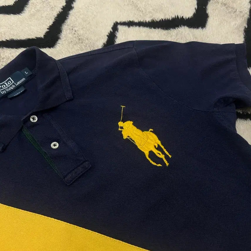 [BUNJANG] Polo Ralph Lauren 90s Big Pony Caravan T-shirt Navy/Yellow/Green (L) / [L]폴로랄프로렌 90s 빅포니 카라반팔/네이비엘로우그린