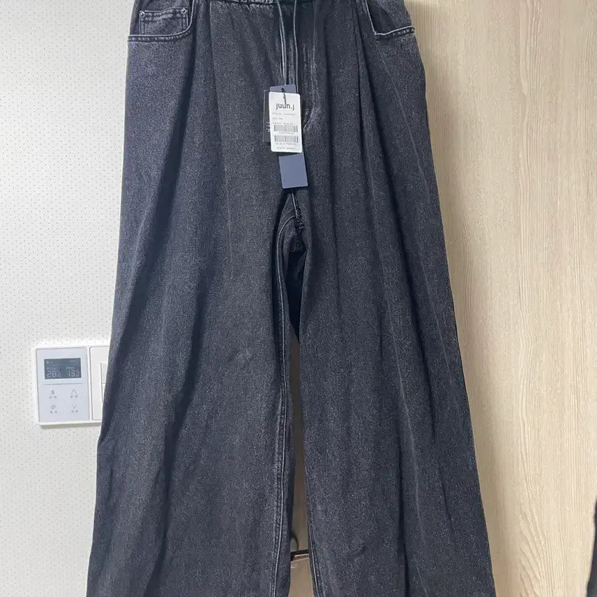 [BUNJANG] Juun.J Denim E-Band Wide Black Pants / 52사이즈 택달린 새상품, 준지 데님 이밴드 와이드 블랙팬츠