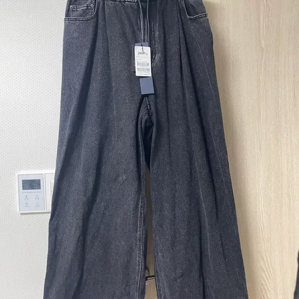 [BUNJANG] Juun.J Denim E-Band Wide Black Pants / 52사이즈 택달린 새상품, 준지 데님 이밴드 와이드 블랙팬츠