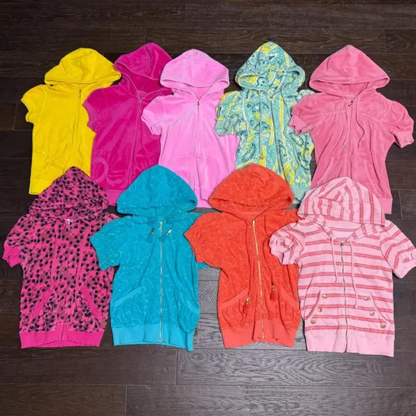 [BUNJANG] Juicy Couture Velvet Hoodie Zip-Up T-Shirt / 싸게 팔아요 쥬시 꾸뛰르 벨벳 후드집업 반팔