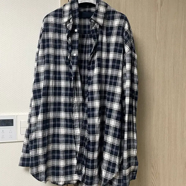 [BUNJANG] Juun.J Double Layered Blue Check Shirt Size 50 / 준지 이중 레이어드 블루 체크셔츠, 50사이즈