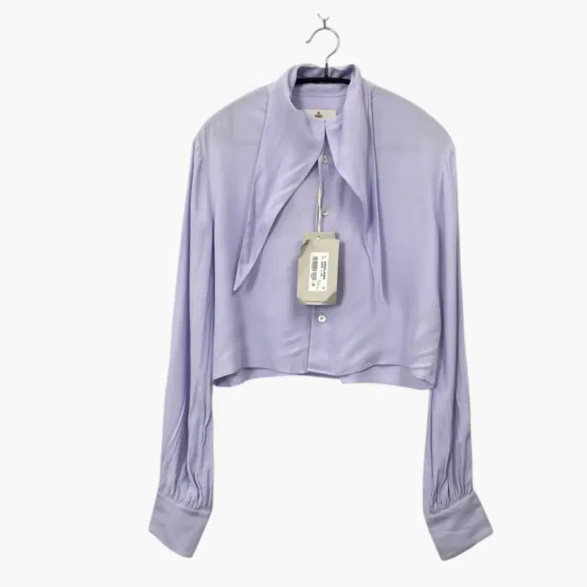 [BUNJANG] Vivienne Westwood Lavender Tie-Neck Cropped Shirt Blouse Size 38 / 비비안웨스트우드 라벤더 타이넥 크롭 셔츠 블라우스 38