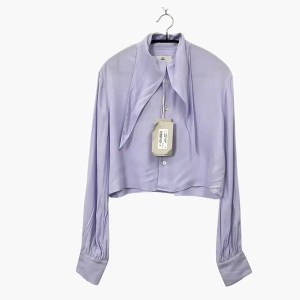 [BUNJANG] Vivienne Westwood Lavender Tie-Neck Cropped Shirt Blouse Size 38 / 비비안웨스트우드 라벤더 타이넥 크롭 셔츠 블라우스 38