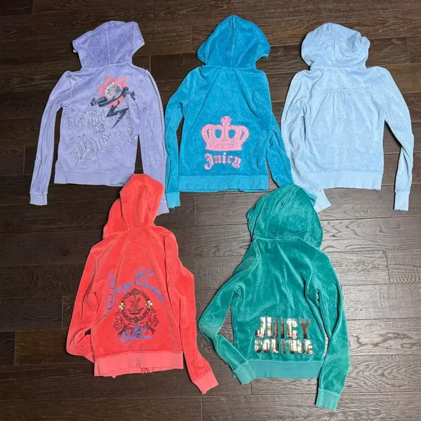 [BUNJANG] Juicy Couture Velvet Hoodie Zip-Up / 싸게 팔아요 쥬시 꾸뛰르 벨벳 후드집업 긴팔