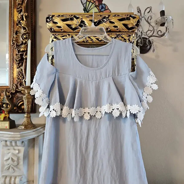 [BUNJANG] Light Blue Lace Off-Shoulder Blouse / 하늘색 레이스 시원한 오프숄더 블라우스