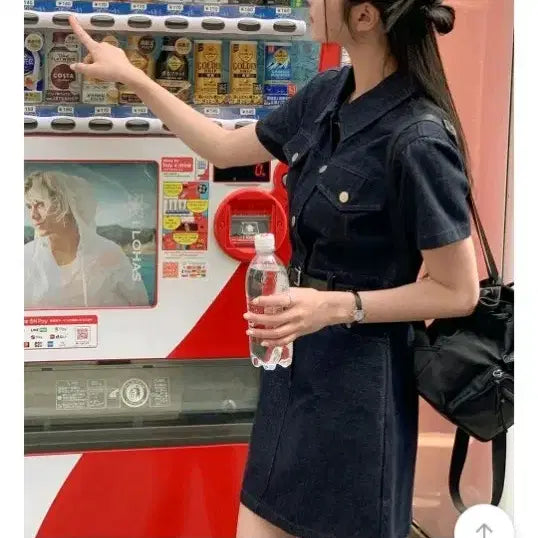[BUNJANG] K-Club Raw Denim Short-Sleeve Dress / 생지 데님 반팔 원피스 새상품