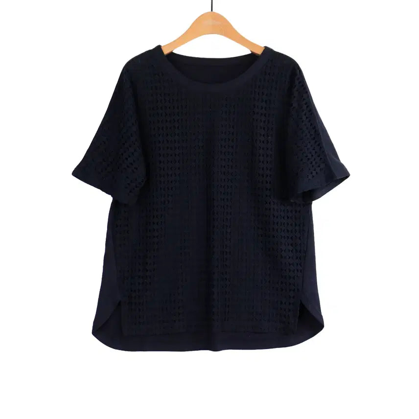 [BUNJANG] Anivee F Navy Lace Short-Sleeve T-Shirt / Anivee f 아나비에프 네이비 레이스 반팔 티셔츠 55