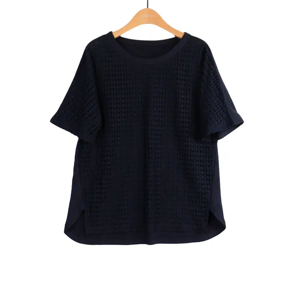 [BUNJANG] Anivee F Navy Lace Short-Sleeve T-Shirt / Anivee f 아나비에프 네이비 레이스 반팔 티셔츠 55
