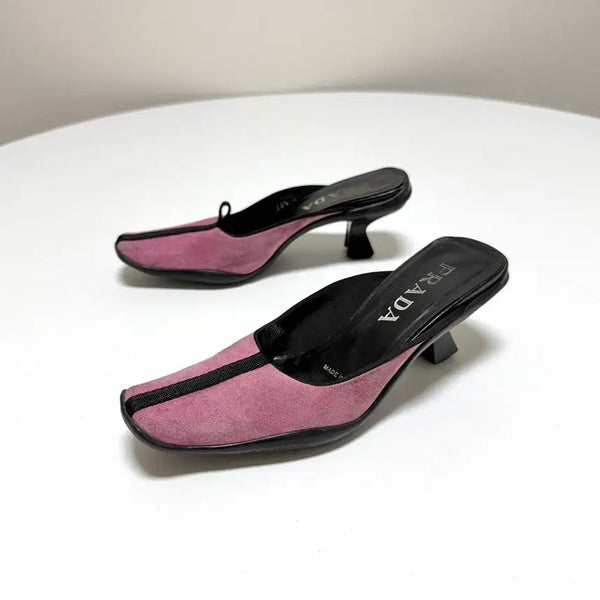 [BUNJANG] Prada Archive Pink Suede Mule Heels / 프라다 아카이브 핑크 스웨이드 물 힐