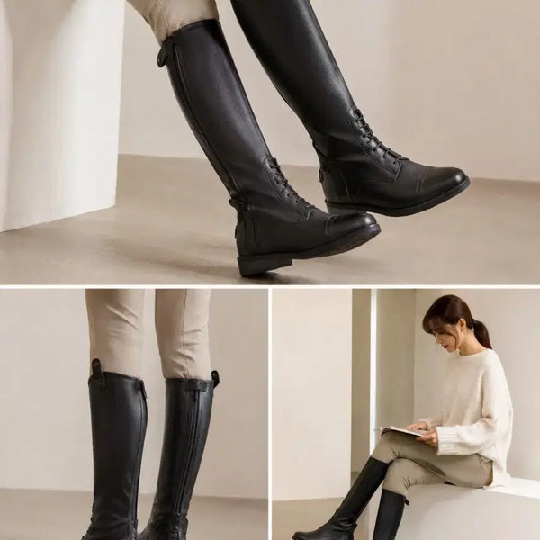 [BUNJANG] Saram Hippique Black Leather Lace-up Riding Boots / 롱승마 부츠 (Saram hippique)