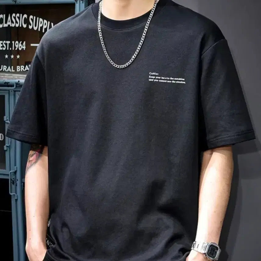 [BUNJANG] Cotton Lettering Black Short Sleeve T-Shirt XXL / [새옷]100코튼 레터링 블랙 반팔 티셔츠