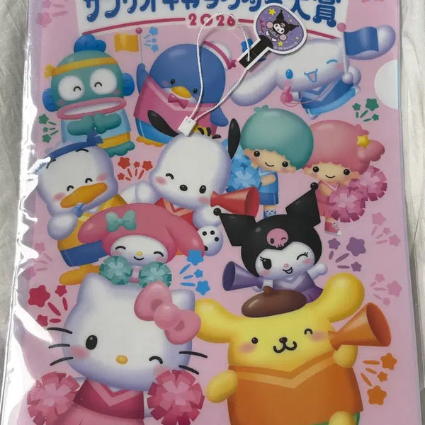 [BUNJANG] Sanrio 41st Anniversary Clear File, Kuromi Fan Sticker & My Melody Pouch Set / 산리오 41주년 클리어 파일 + 쿠로미 부채 스티커 마이파치룬