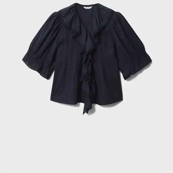 [BUNJANG] WIRARARA Cecilia Ruffle Blouse Navy / 위라라 세실리아 러플 블라우스 네이비 새제품