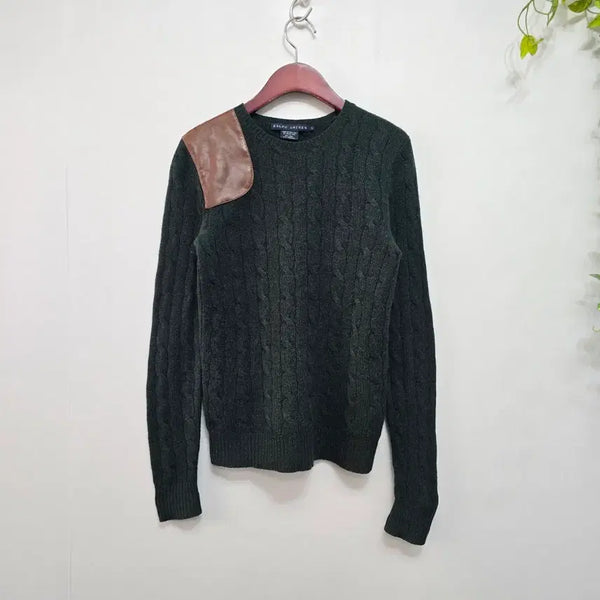 [BUNJANG] Polo Ralph Lauren Cashmere Blend Patch Cable Knit Sweater - Dark Green (Size S) / 폴로 랄프로렌 캐시미어 블렌드 패치  케이블 니트