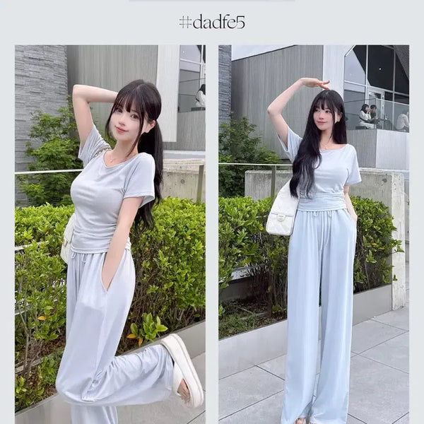 [BUNJANG] Meiyoon Jelly Shirring T-shirt & Flowy Pants Set / [새상품] 메이윤 젤리 셔링티셔츠 찰랑 팬츠