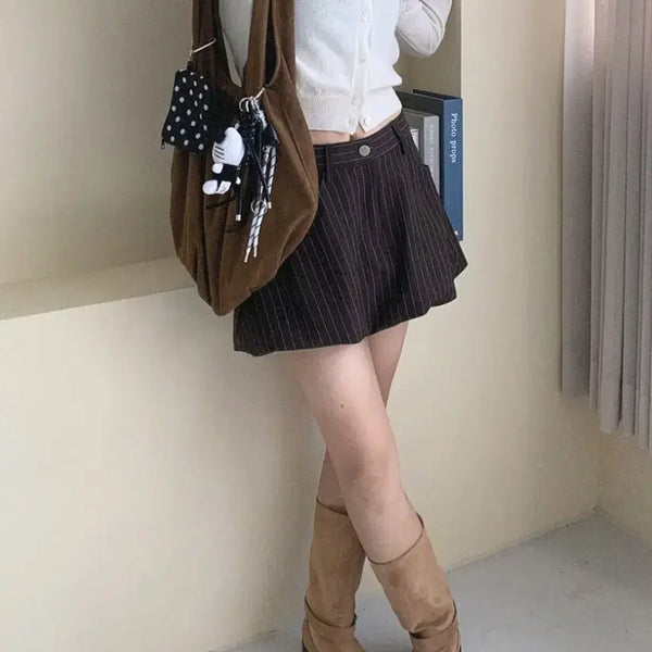 [BUNJANG] Stripe Balloon Mini Skirt / 스트라이프 벌룬 펌킨 미니스커트