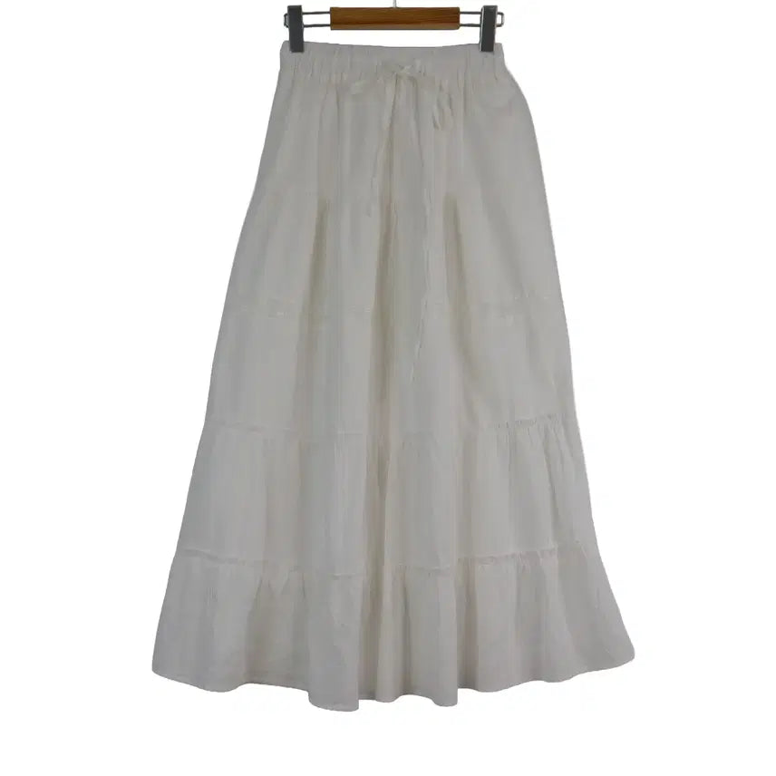 [BUNJANG] White Lace Tiered Long Skirt Cotton Blend / 화이트 레이스 티어드 롱스커트 S 밴딩 스커트 코튼스커트